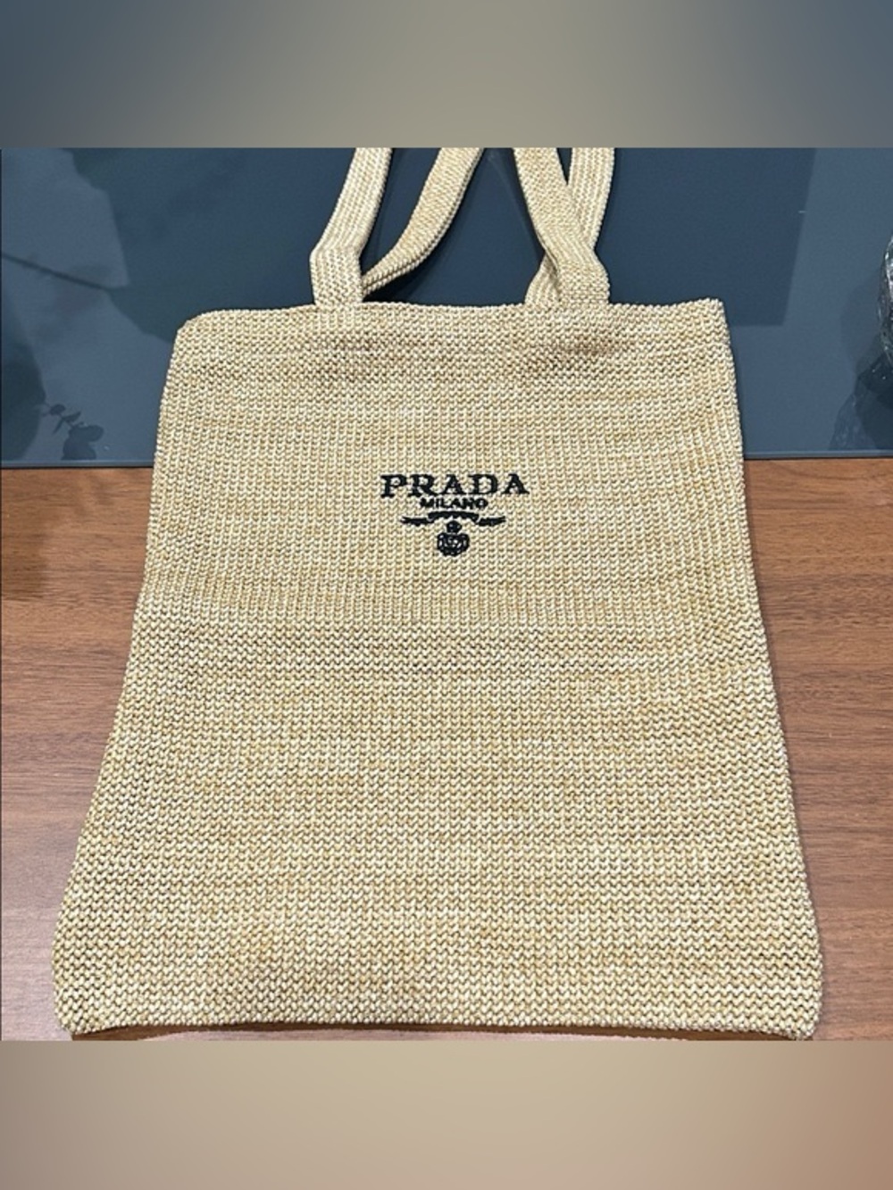 LIKE NEW PRADA MILANO Crochet Raffia Woven Tote Bag - Picture 2 of 6